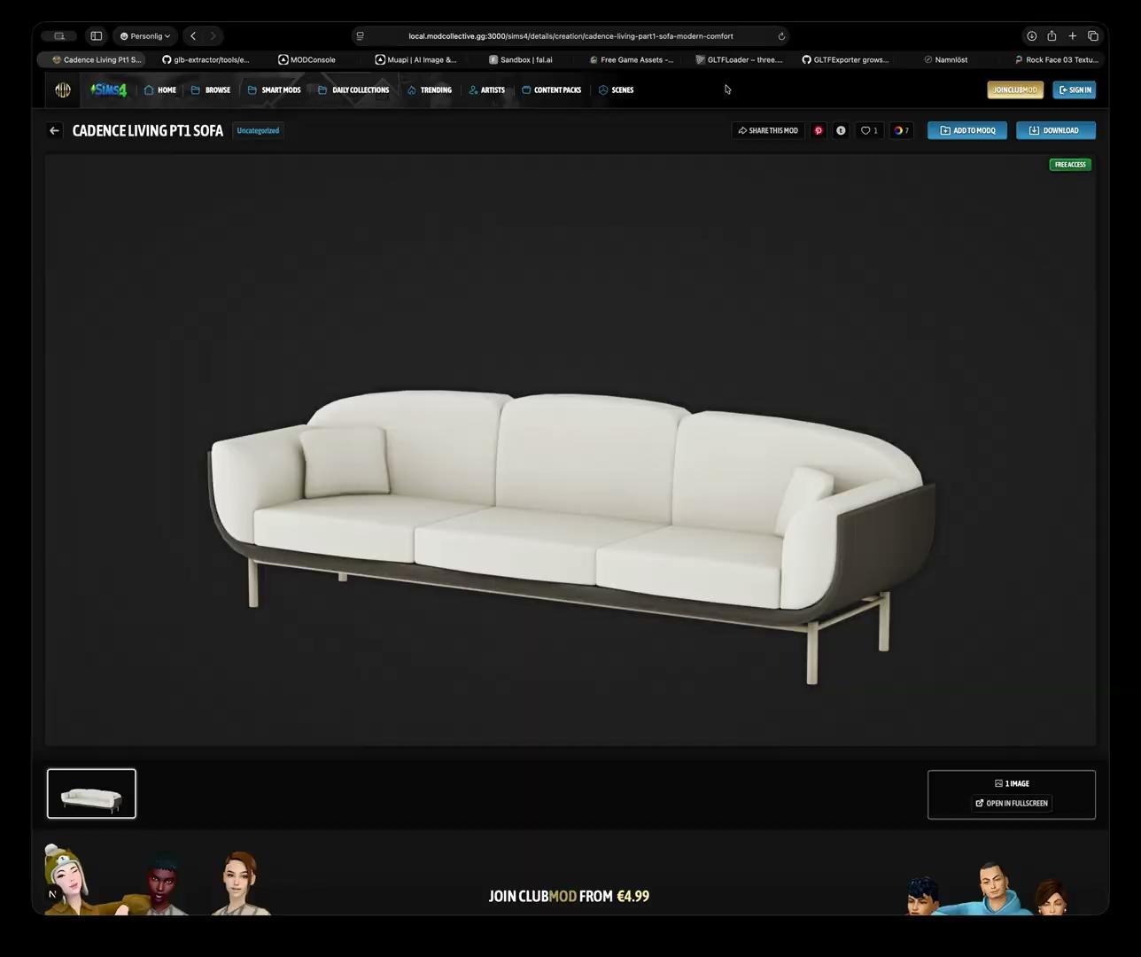 3D character rig used in a bespoke modding tool